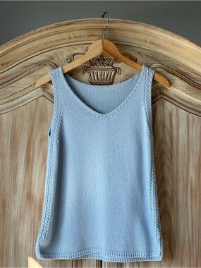 Women’s Light Blue Knit Sweater Tank Top V-Neck Size S-M Sleeveless